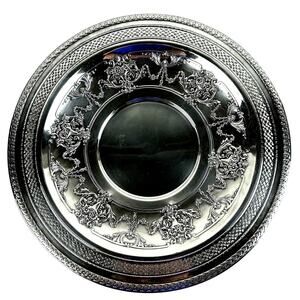 International Silver Company Ornate Floral Filigree Round 12" Serving Tray-Nice